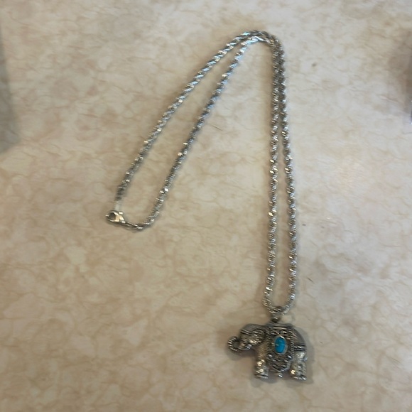 Accessories - Silver Toned Elephant Women's Faux Turquoise Pendant Watch